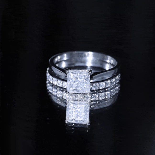 Anillo de compromiso de moissanita con corte princesa de 3 quilates certificado con banda de boda
