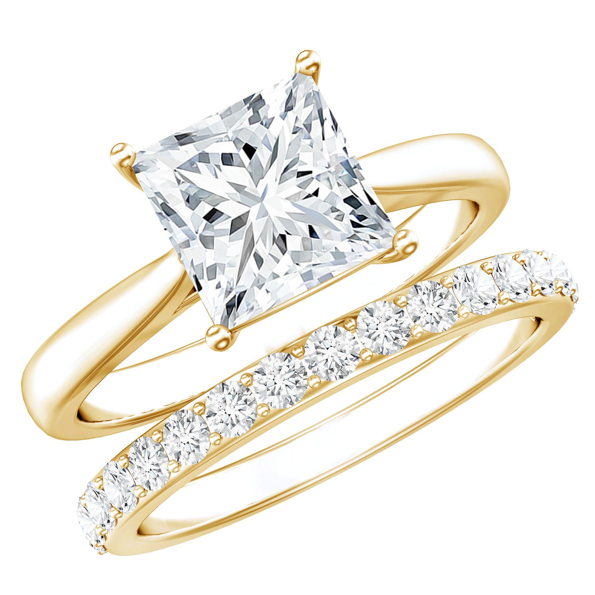 Anillo de compromiso de moissanita con corte princesa de 3 quilates certificado con banda de boda