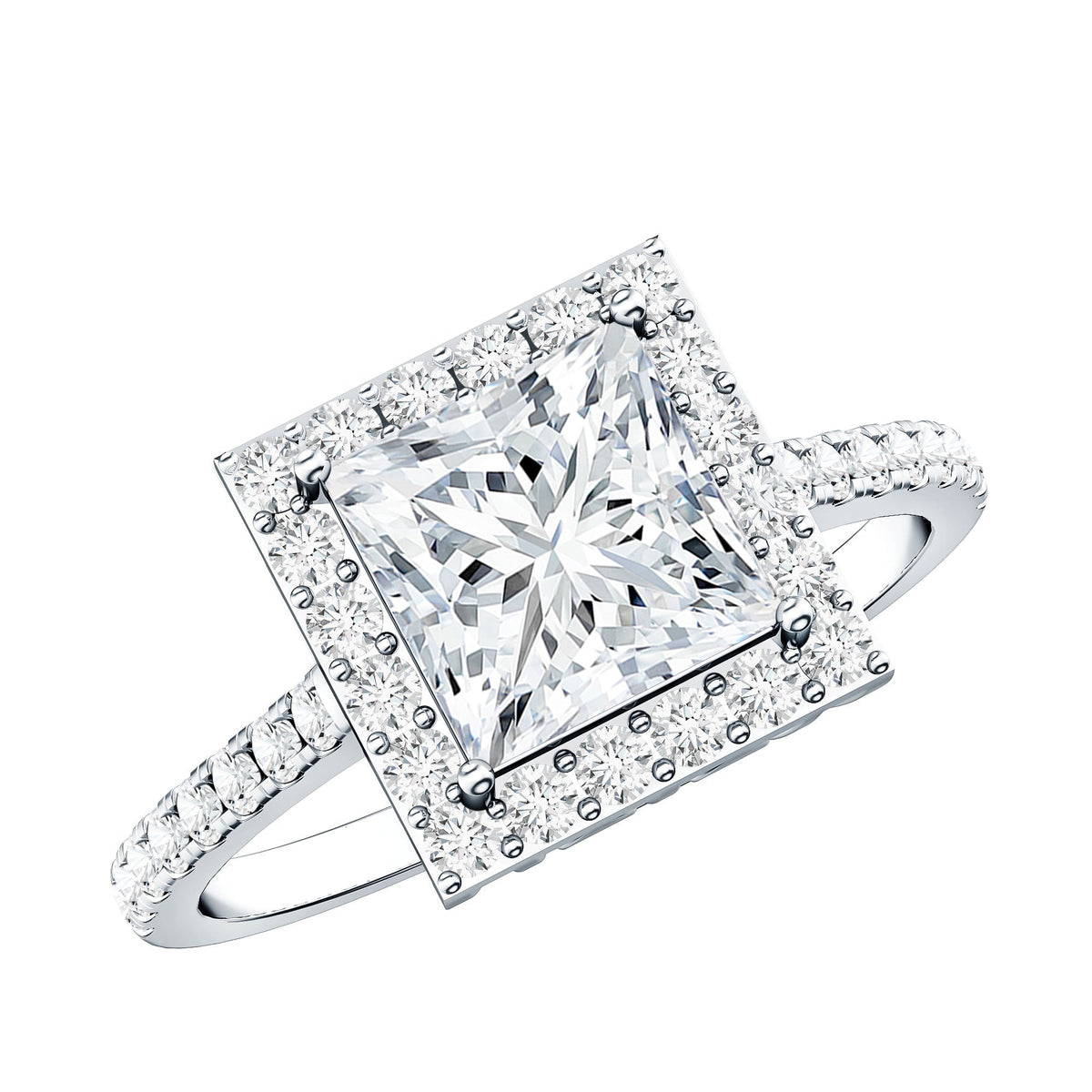 3 Carat Princess Cut Moissanite Halo Engagement Ring