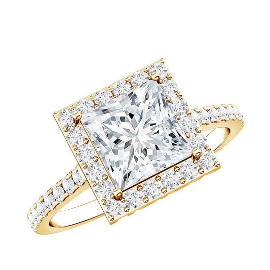 Anillo de compromiso con halo de moissanita talla princesa de 3 quilates