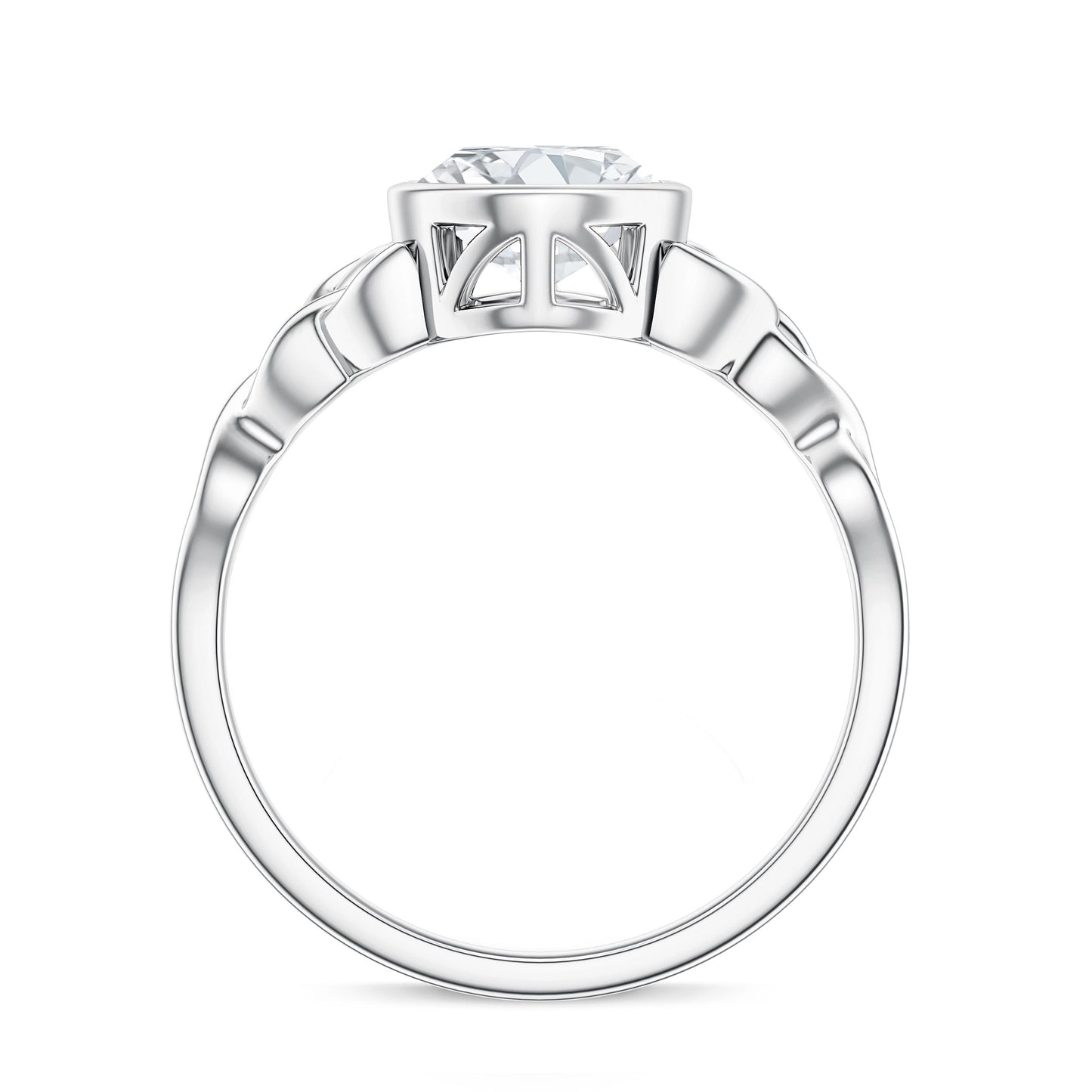 Anillo de compromiso celta solitario de moissanita con engaste de bisel