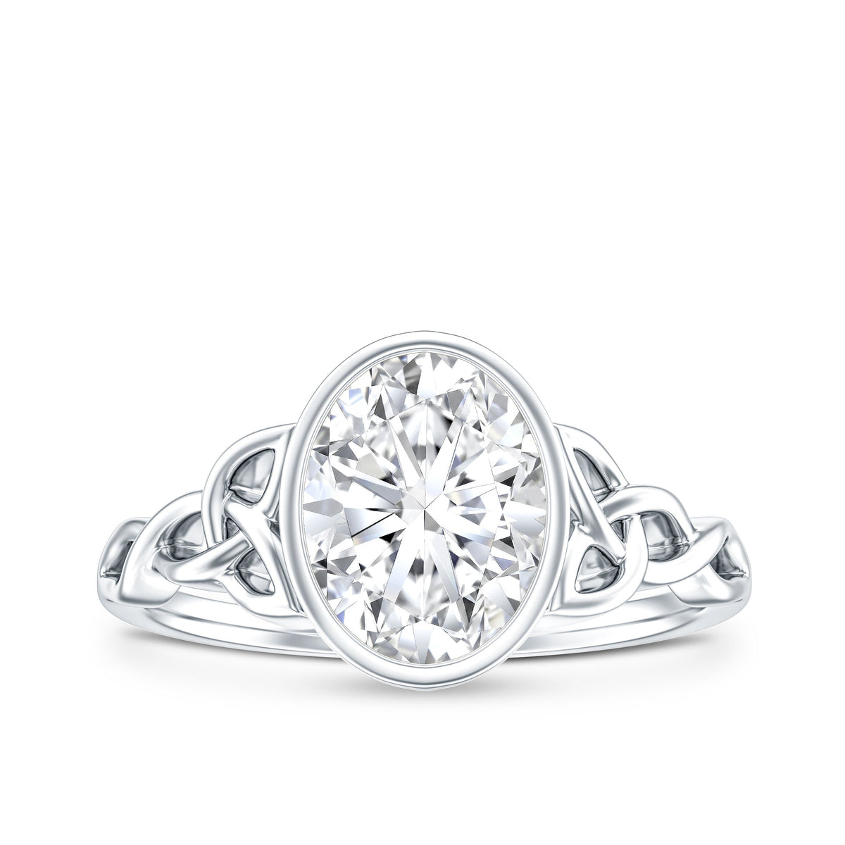 Anillo de compromiso celta solitario de moissanita con engaste de bisel