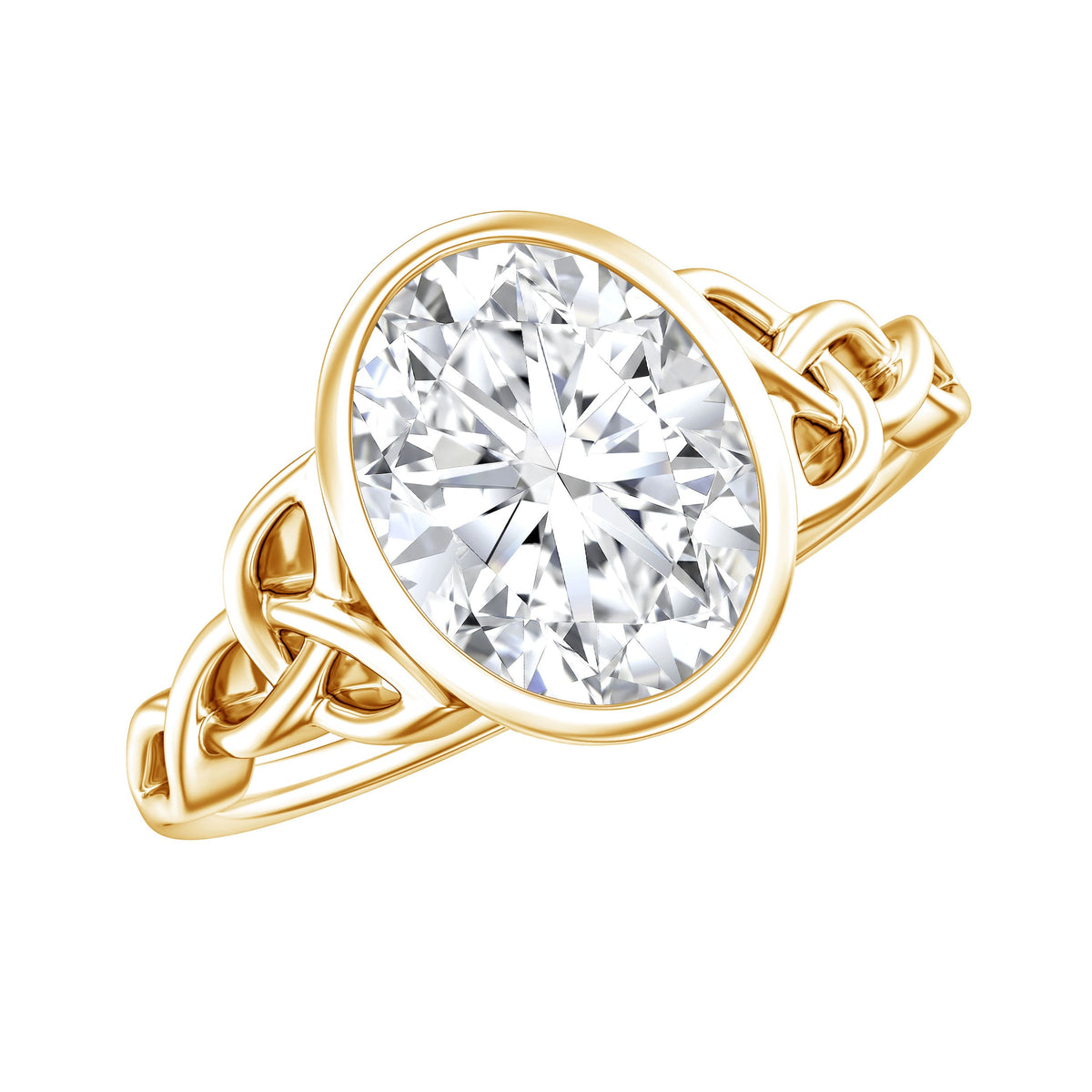 Anillo de compromiso celta solitario de moissanita con engaste de bisel