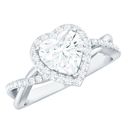 Heart Shape Moissanite Halo Engagement Ring with Criss Cross Band