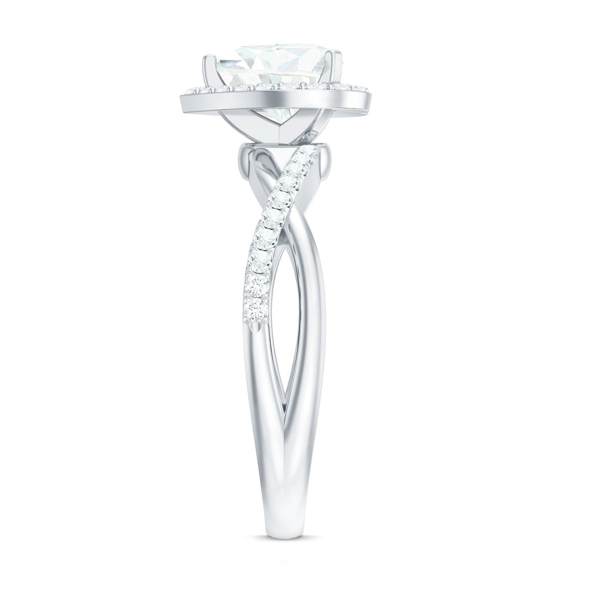Heart Shape Moissanite Halo Engagement Ring with Criss Cross Band