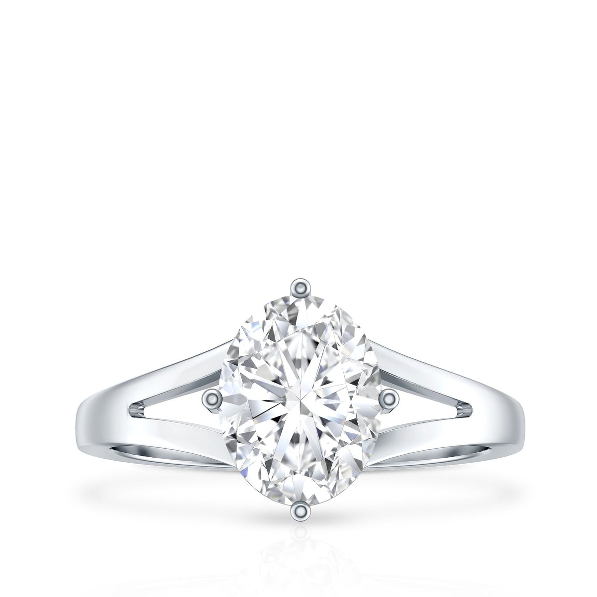 Oval Cut Moissanite Solitaire Engagement Ring in Split Shank