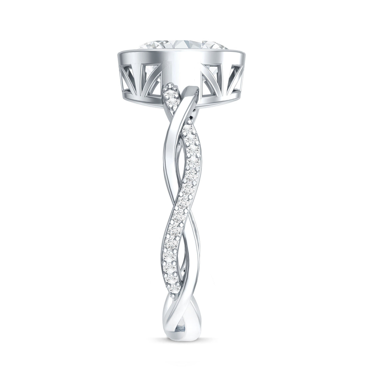 Brilliant Cut Moissanite Bezel Set Engagement Ring in Braided Shank