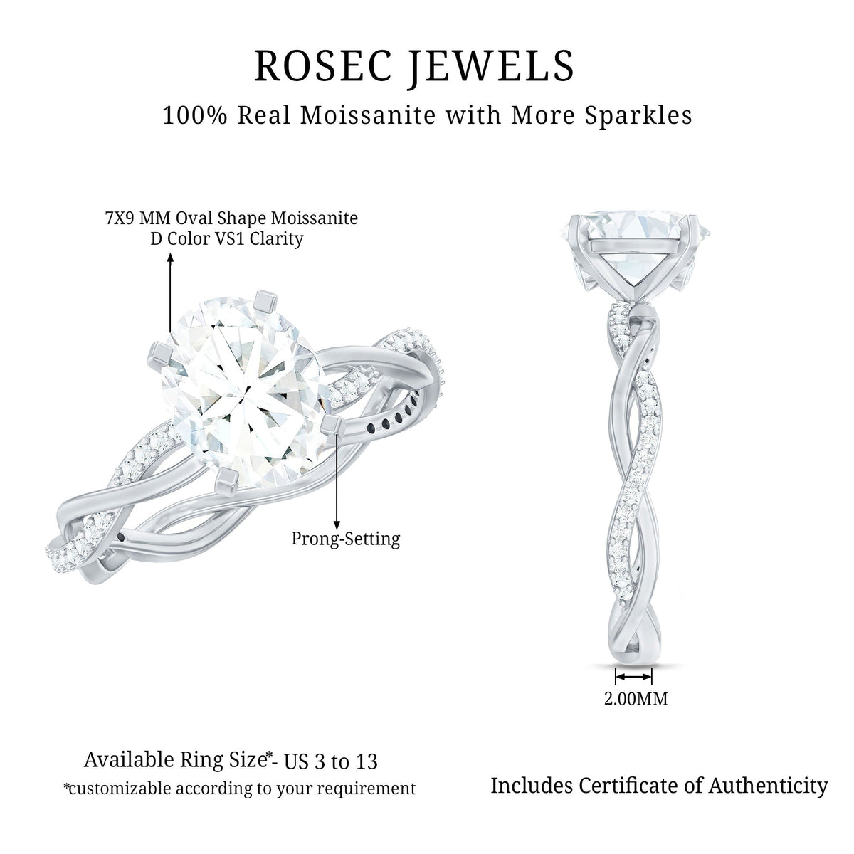 Oval Shape Moissanite Solitaire Engagement Ring in Braided Shank