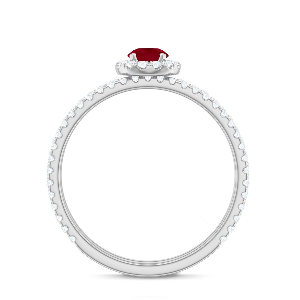 Natural Ruby Wedding Engagement Ring Set with Diamond