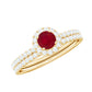 Natural Ruby Wedding Engagement Ring Set with Diamond