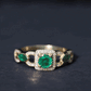 Natural Emerald Diamond Vintage Looking Engagement Ring