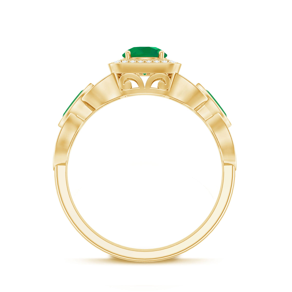 Natural Emerald Diamond Vintage Looking Engagement Ring