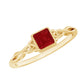 Anillo de promesa con nudo celta y rubí auténtico de talla princesa