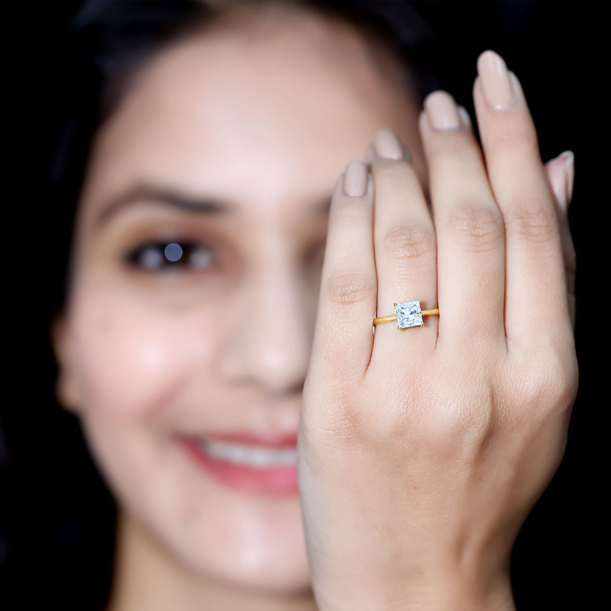 Anillo Solitario de Moissanita Corte Princesa de 1 CT para Mujer