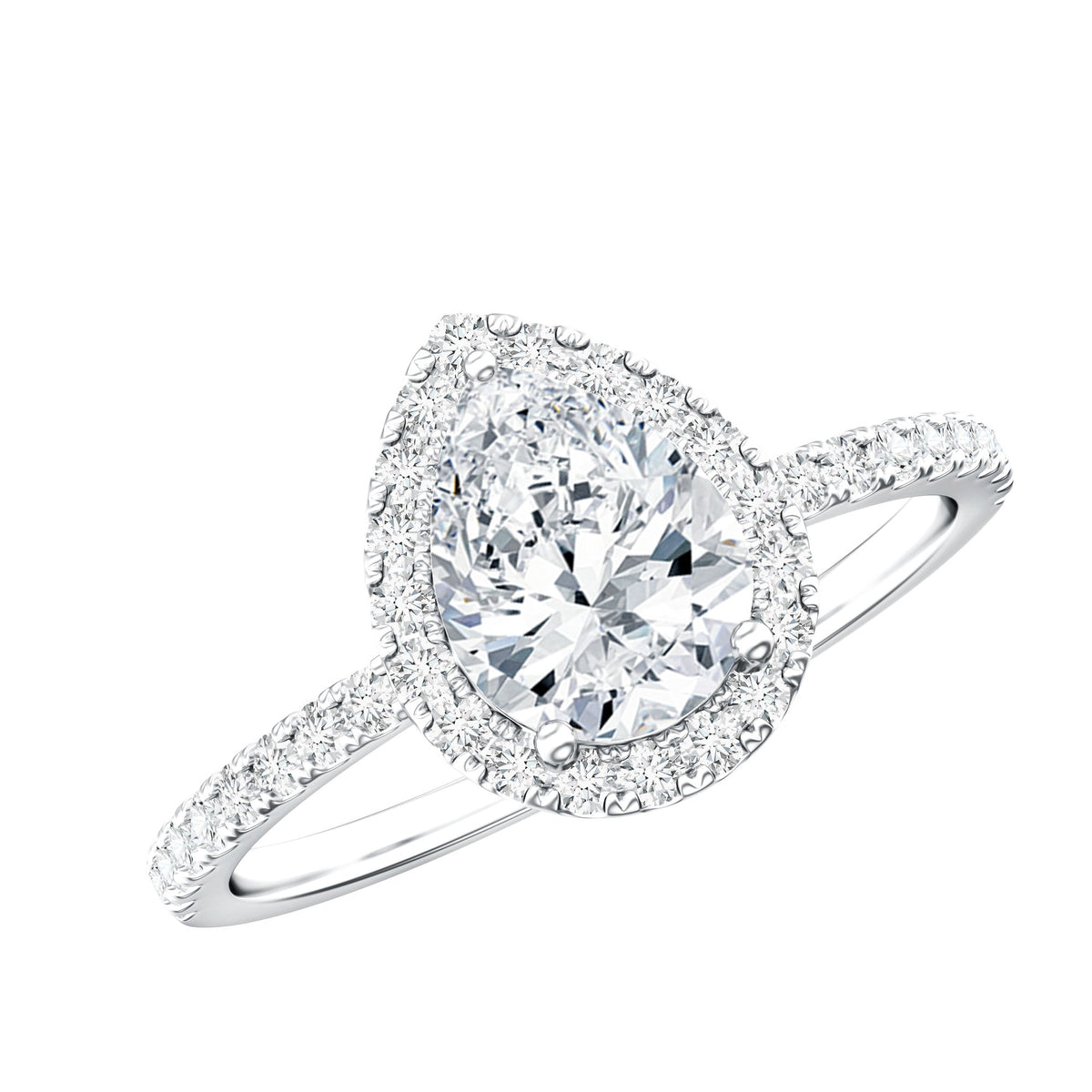 Anillo de compromiso para mujer de moissanita talla pera con halo
