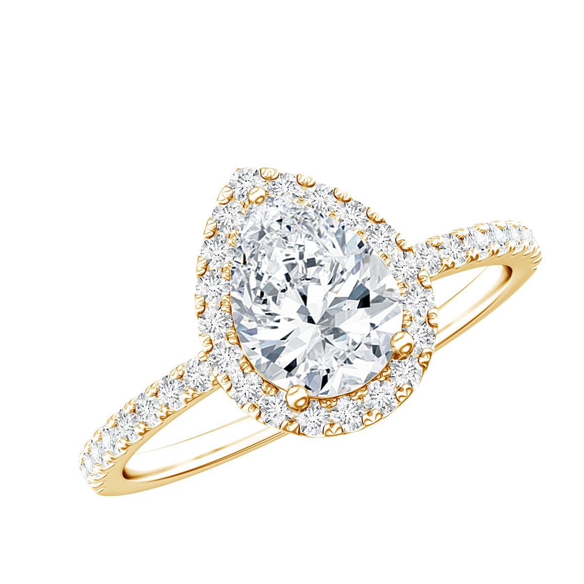 Anillo de compromiso para mujer de moissanita talla pera con halo