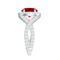 Round Created Ruby Crossover Engagement Ring With Moissanite