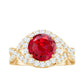 Round Created Ruby Crossover Engagement Ring With Moissanite