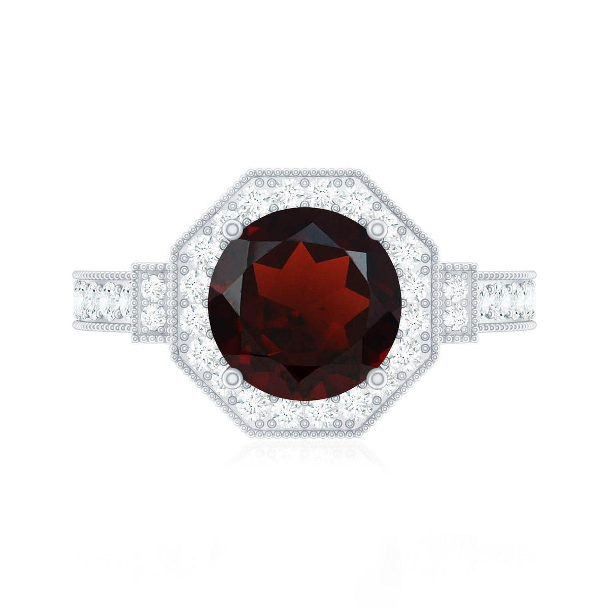 2.3 Carat Garnet Art Deco Engagement Ring with Diamond Halo