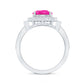 Anillo de compromiso vintage de zafiro rosa creado en laboratorio con halo de diamantes
