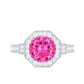 Anillo de compromiso vintage de zafiro rosa creado en laboratorio con halo de diamantes