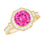 Anillo de compromiso vintage de zafiro rosa creado en laboratorio con halo de diamantes