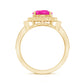 Anillo de compromiso vintage de zafiro rosa creado en laboratorio con halo de diamantes