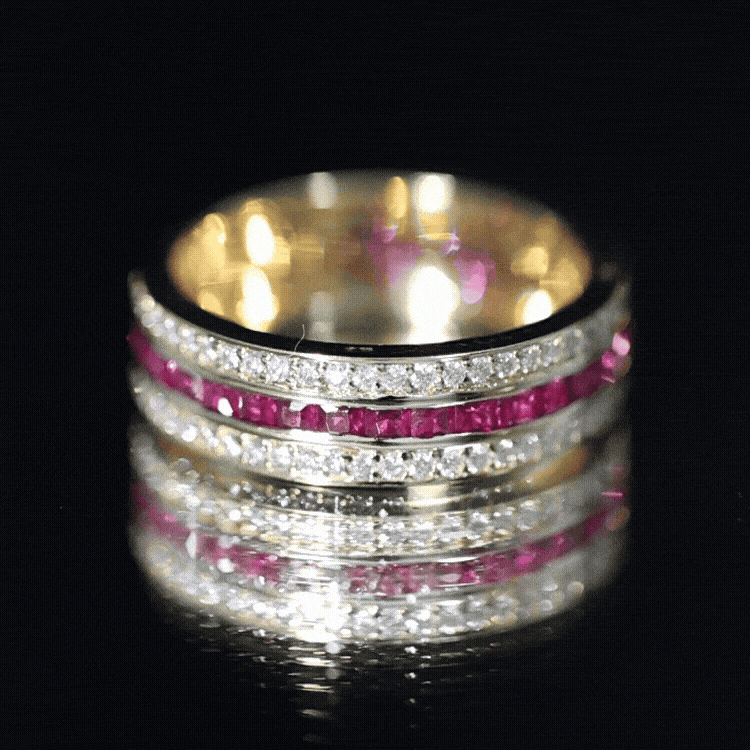 Lab Created Ruby Three Row Wedding Band for Women