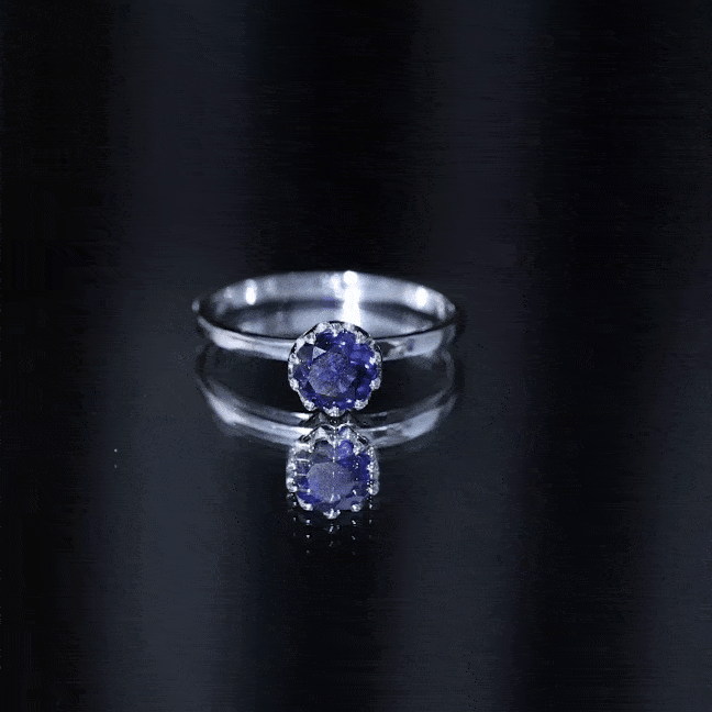 Anillo de compromiso solitario con zafiro azul creado en laboratorio de 1 quilate, certificado