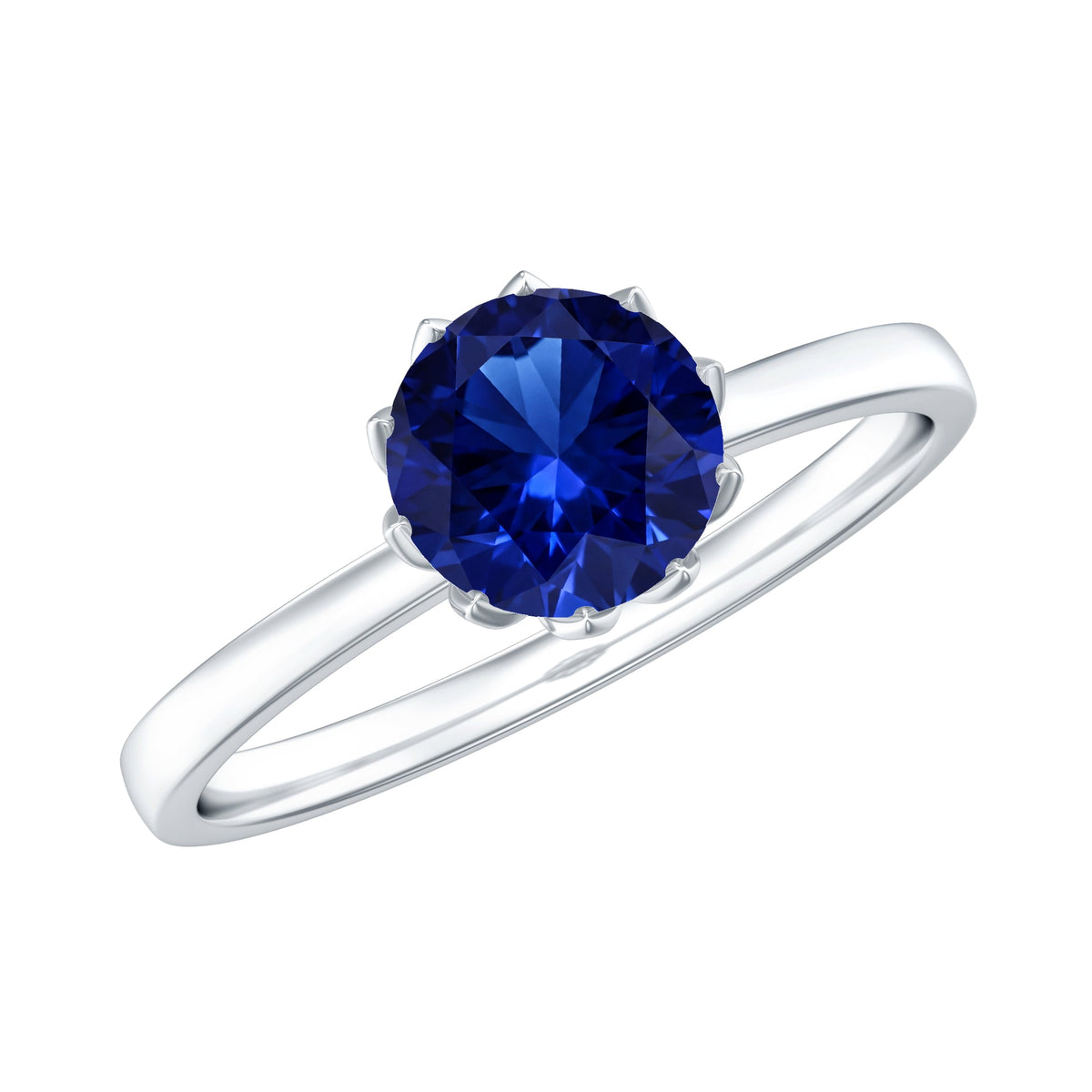 Anillo de compromiso solitario con zafiro azul creado en laboratorio de 1 quilate, certificado