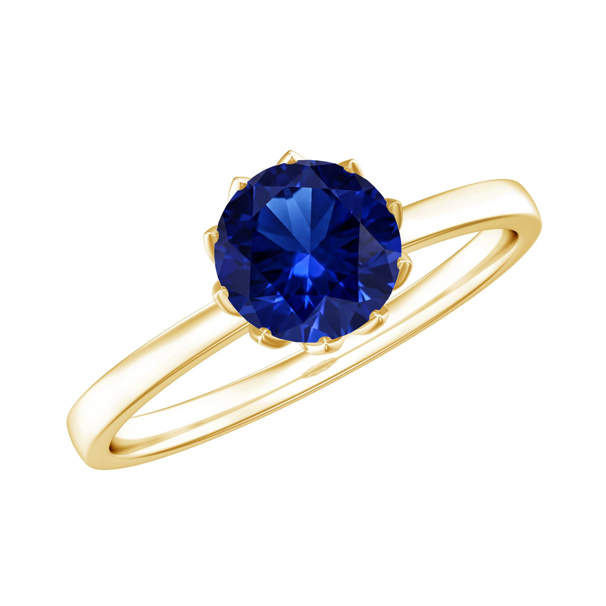 Anillo de compromiso solitario con zafiro azul creado en laboratorio de 1 quilate, certificado