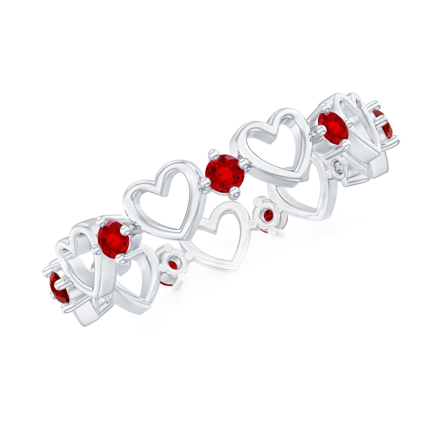 Anillo de banda de eternidad de corazón de rubí creado en laboratorio certificado