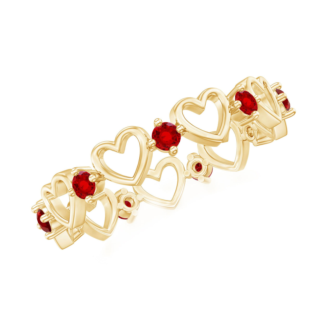 Anillo de banda de eternidad de corazón de rubí creado en laboratorio certificado