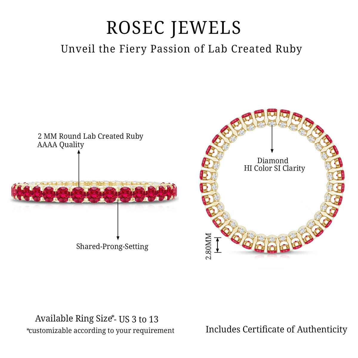 Round Shape Lab Grown Ruby and Diamond Eternity Wedding Band