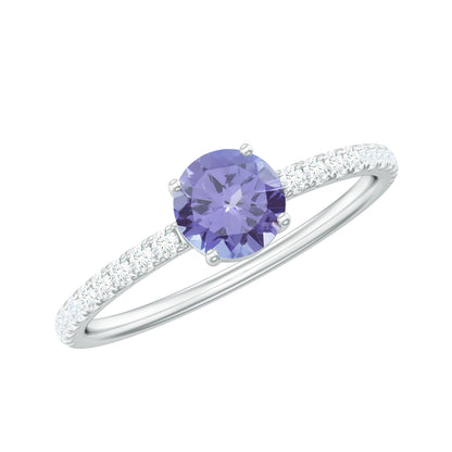 Certified Real Solitaire Tanzanite Promise Ring with Diamond
