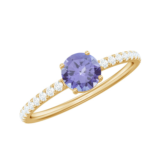 Anillo de Promesa de Solitario de Tanzanita Auténtica Certificada con Diamante