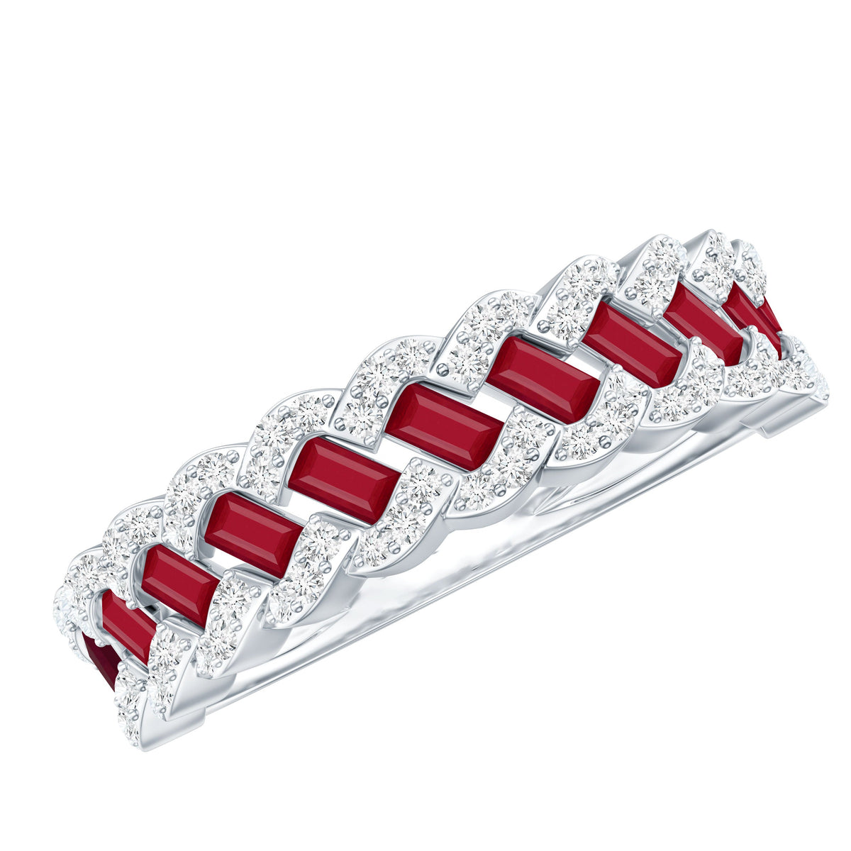 Natural Baguette Ruby Half Eternity Band with Diamond