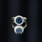 Anillo de compromiso clásico de topacio azul de Londres redondo de 2 quilates con halo de diamantes