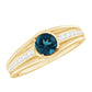 Genuine London Blue Topaz Engagement Ring with Diamond Side Stones