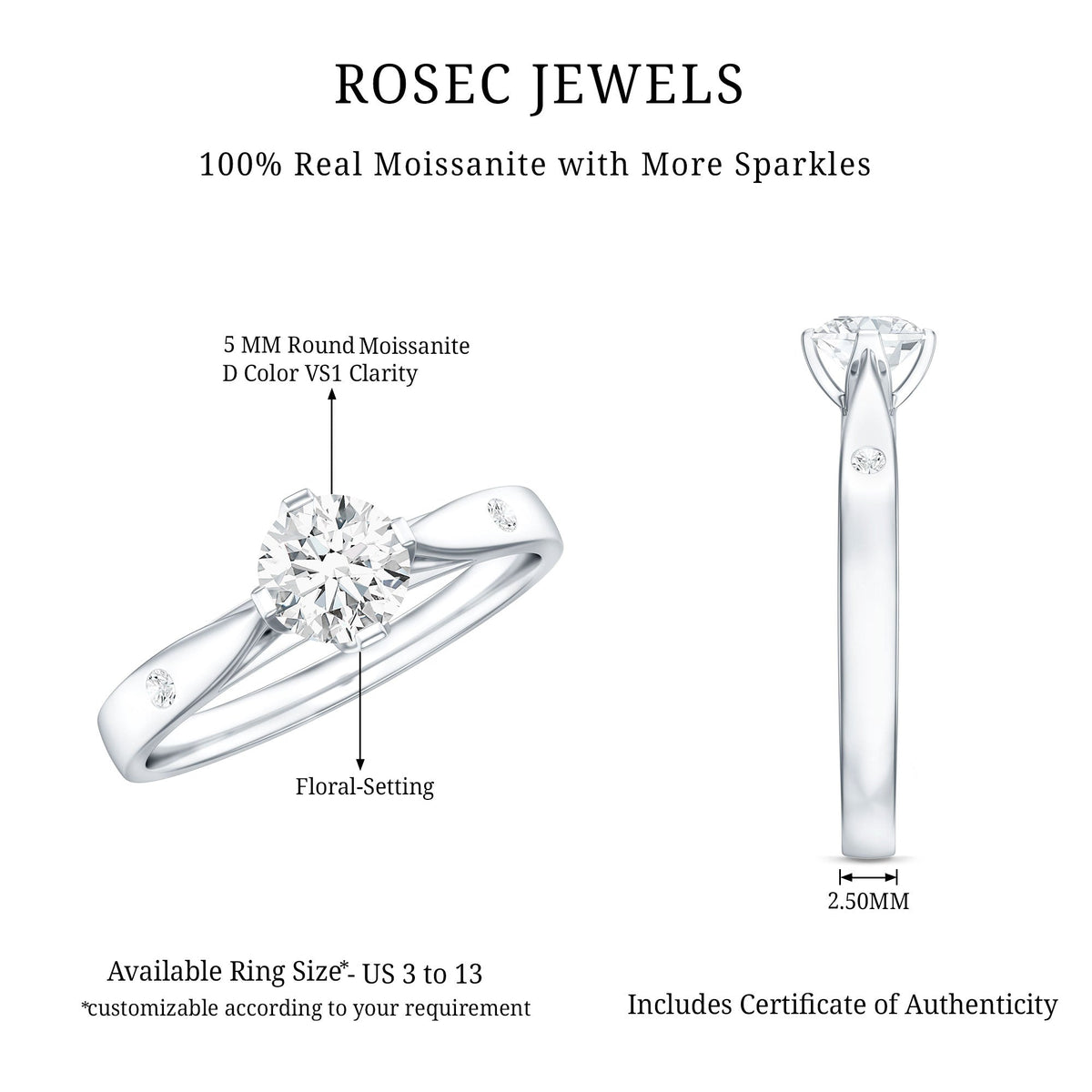 Floral Set Moissanite Solitaire Promise Ring for Her