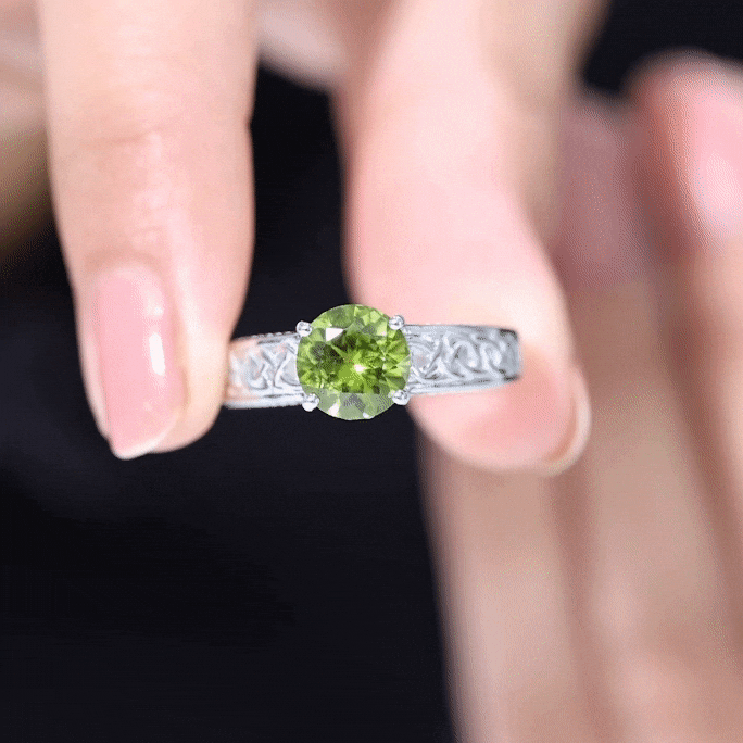 Anillo de compromiso con nudo celta de peridoto real de 2 quilates con diamante sorpresa