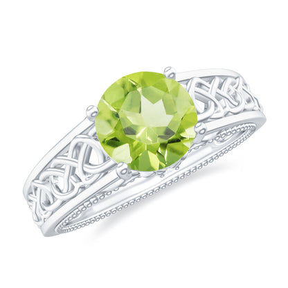 Anillo de compromiso con nudo celta de peridoto real de 2 quilates con diamante sorpresa