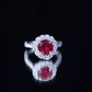 Round Lab Created Ruby and Moissanite Halo Engagement Ring