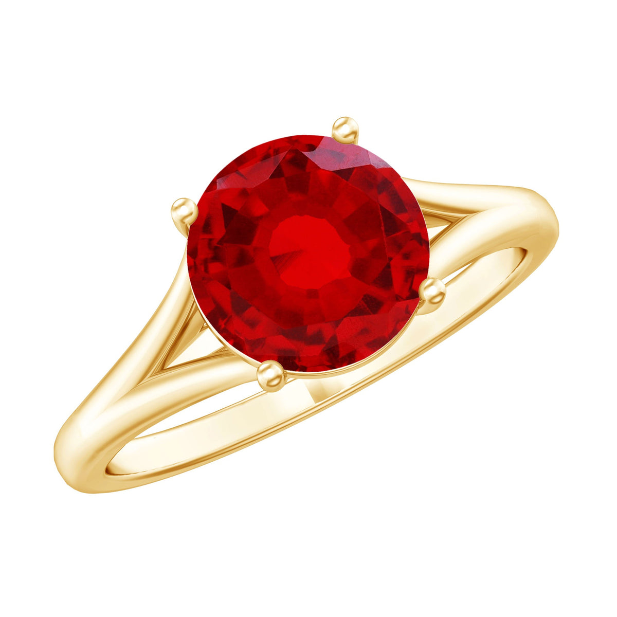 Anillo de compromiso solitario de rubí redondo cultivado en laboratorio de 2,3 quilates con vástago dividido