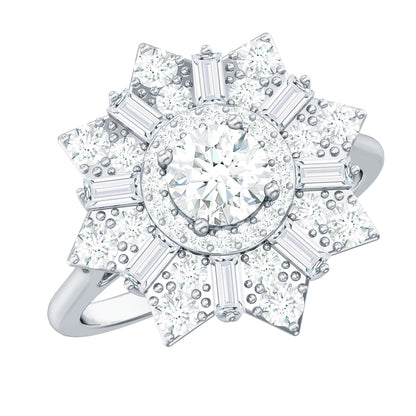 Anillo de compromiso cóctel de moissanita de talla brillante certificada para mujer