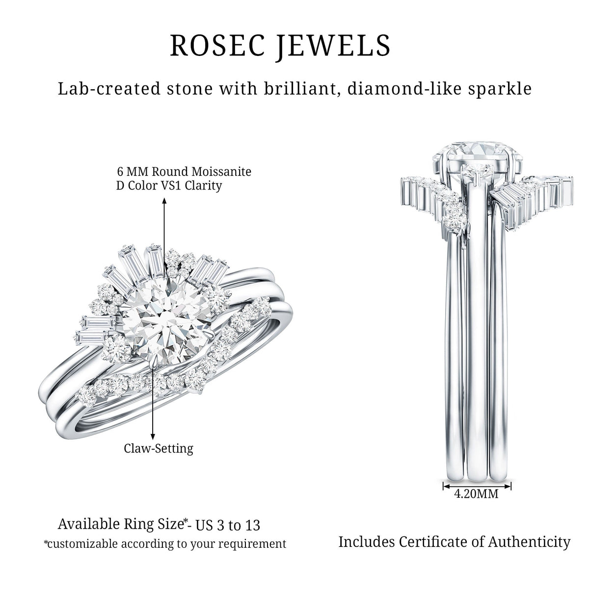 0.9 Carat Vintage Inspired Moissanite 3 Piece Wedding Ring Sets