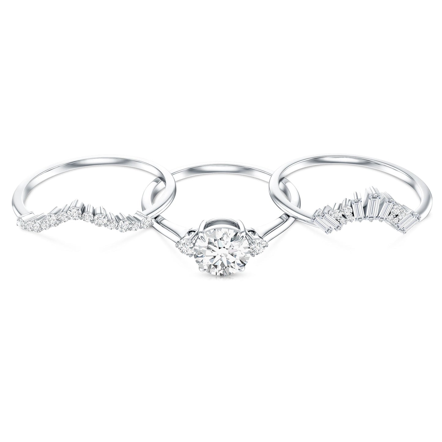 0.9 Carat Vintage Inspired Moissanite 3 Piece Wedding Ring Sets