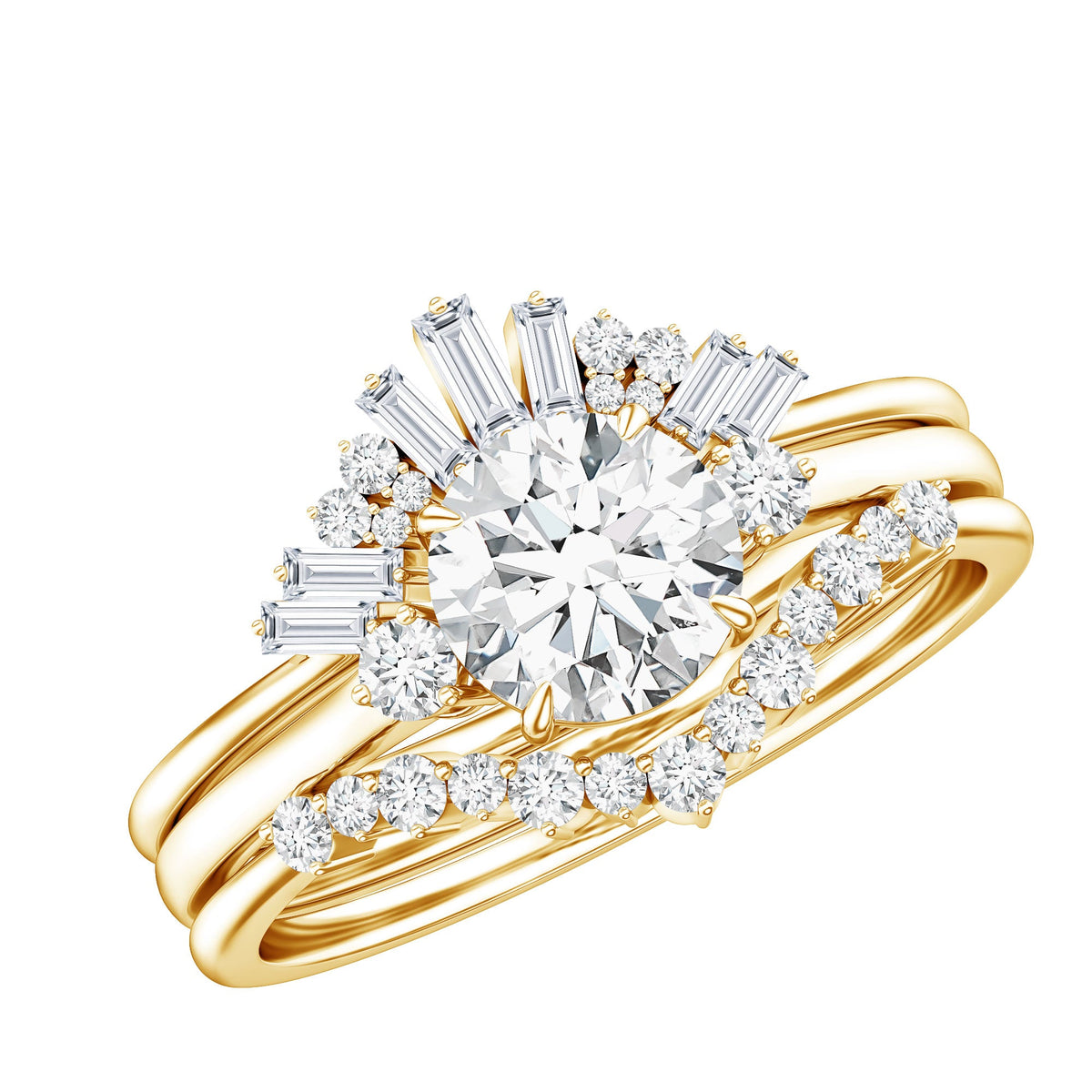 0.9 Carat Vintage Inspired Moissanite 3 Piece Wedding Ring Sets