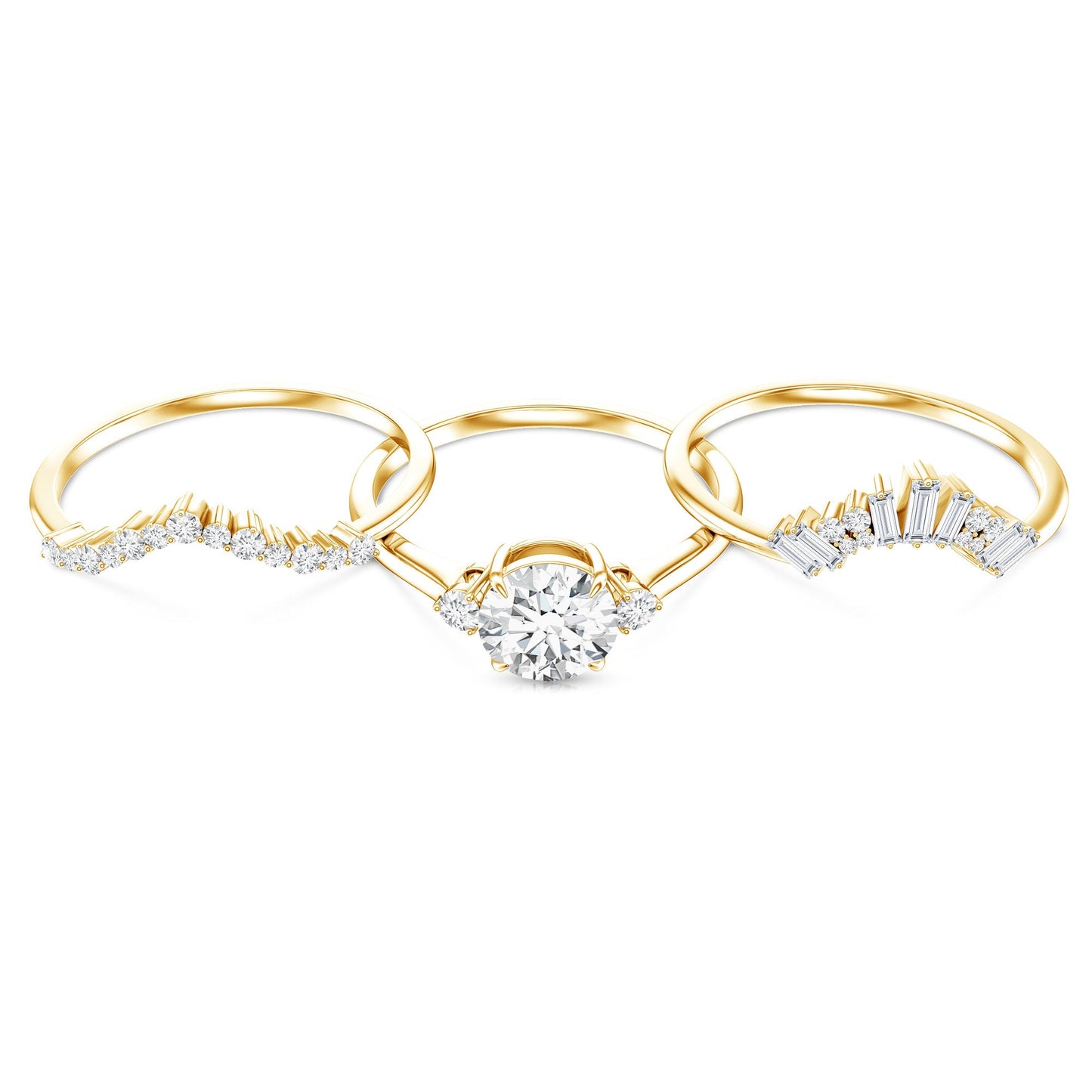 0.9 Carat Vintage Inspired Moissanite 3 Piece Wedding Ring Sets