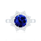 Certified 2.7 Carat Lab Grown Blue Sapphire Engagement Ring with Diamond Star Halo